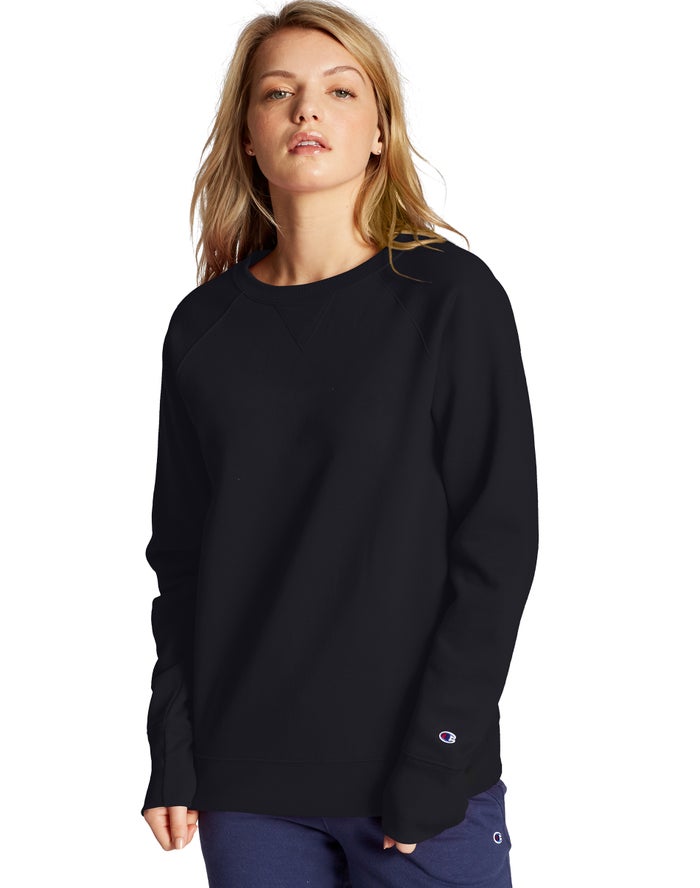 Champion Powerblend Fleece Classic Crew Sweatshirt Dames - Zwart - Belgie 2647XZRVC